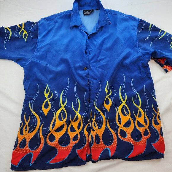 Mecca Y2K Flames Fire Button Short Sleeve Shirt (3XL - 50) - Picture 4 of 7